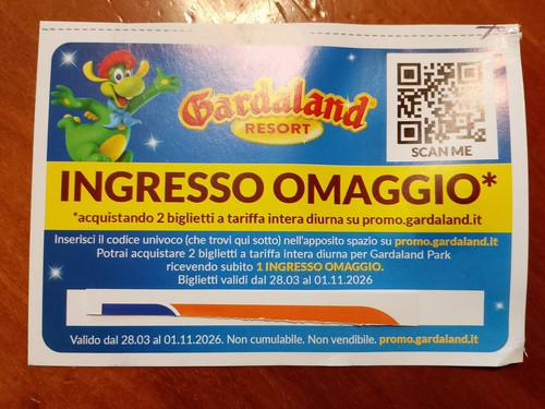Gardaland 2026 biglietto 2 - 3, x